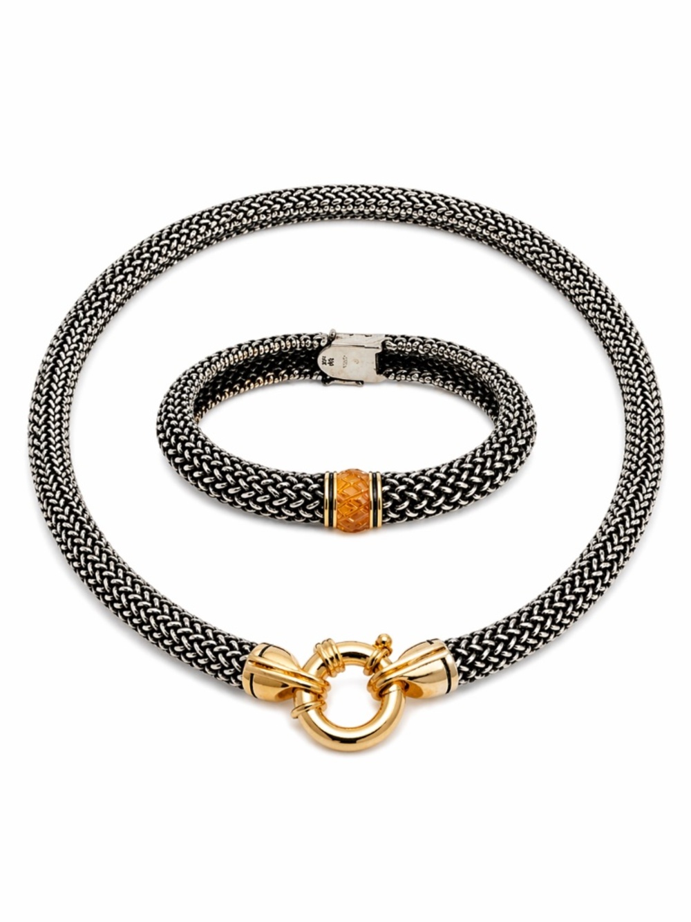 Scott Keating Jewelry Sterling Silver 18K Gold Mesh Choker Bracelet Set